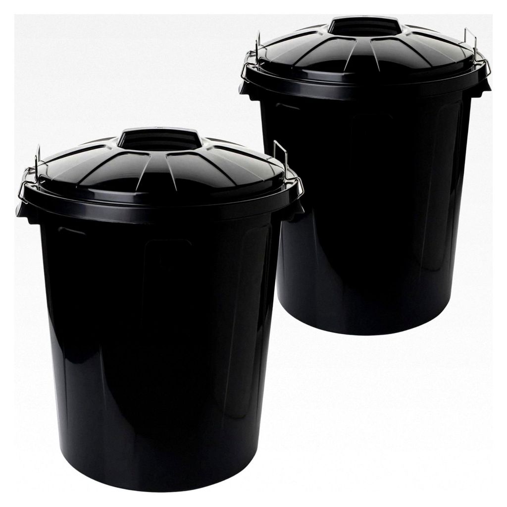 Mülltonne 51L 2er Set, Robuster Abfalleimer mit Deckel und Metallverschlüssen, Mülleimer für Innen- und Außenbereich, Schwarz, 55x45cm, Kunsts...