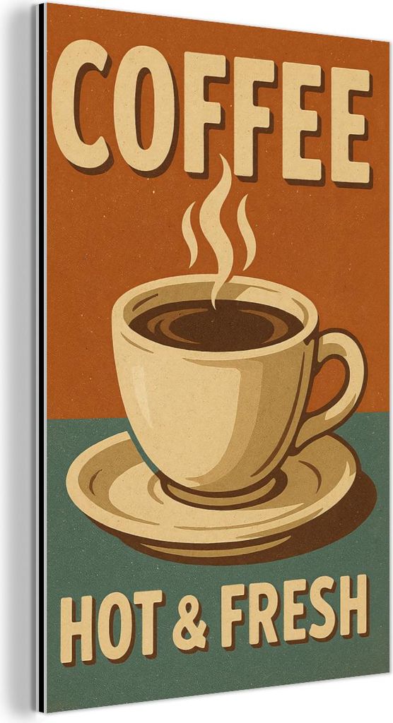 MuchoWow Wanddekoration Metall Metallbild Wandkunst 60x90 cm Kaffee - Tasse - Vintage - Zitat MuchoWow Aluminium Gemälde - Wandbilder - Aluminium