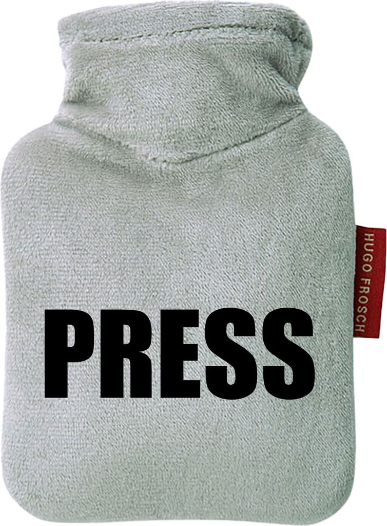 Huuraa Mini-Wärmflasche Press Schriftzug 0,2 Liter Grey Mini Veloursbezug Taschenwärmer Geschenkidee