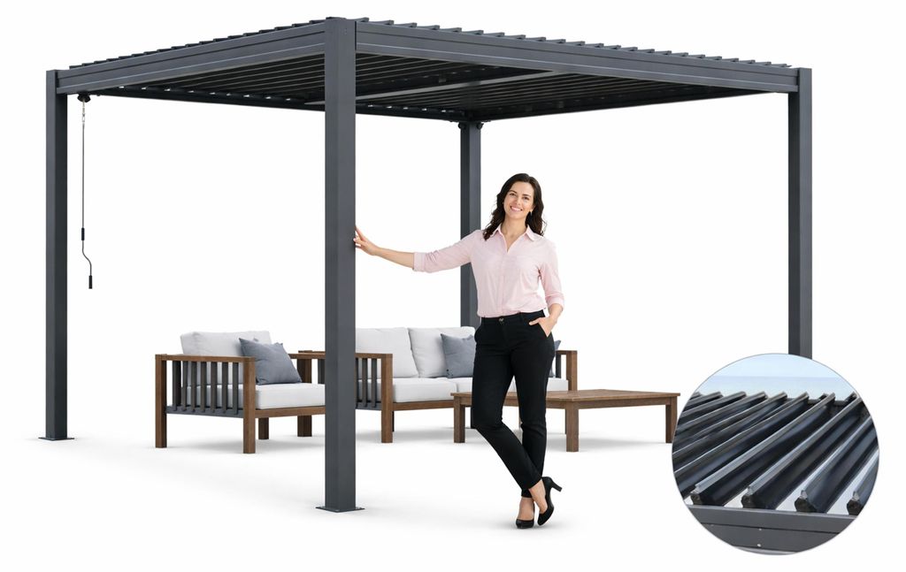 Pergola Tarasowa Antracytowa Altana z otwieranym dachem Zdjęcie produktu 