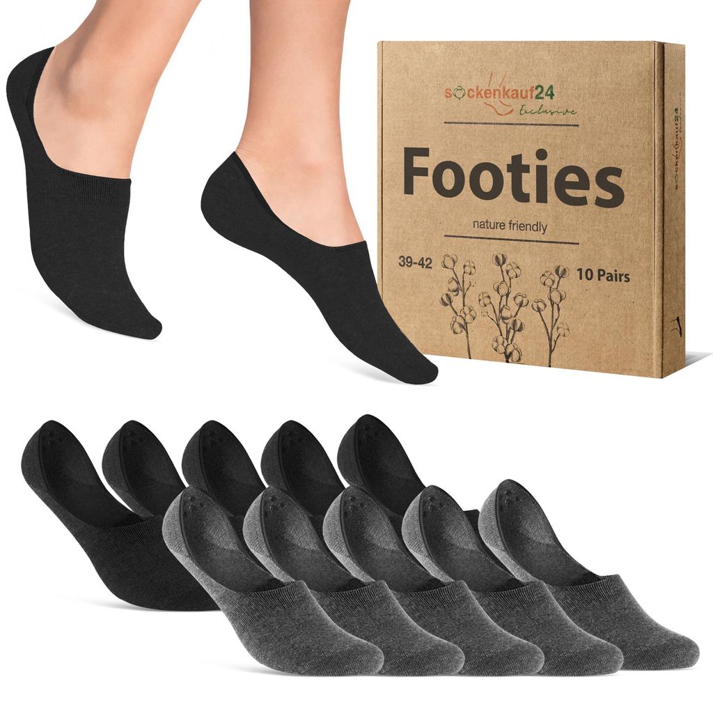 Füßlinge kurze Socken Herren Damen Baumwolle - 70103T Schwarz/Grau 39-42 10 Paar