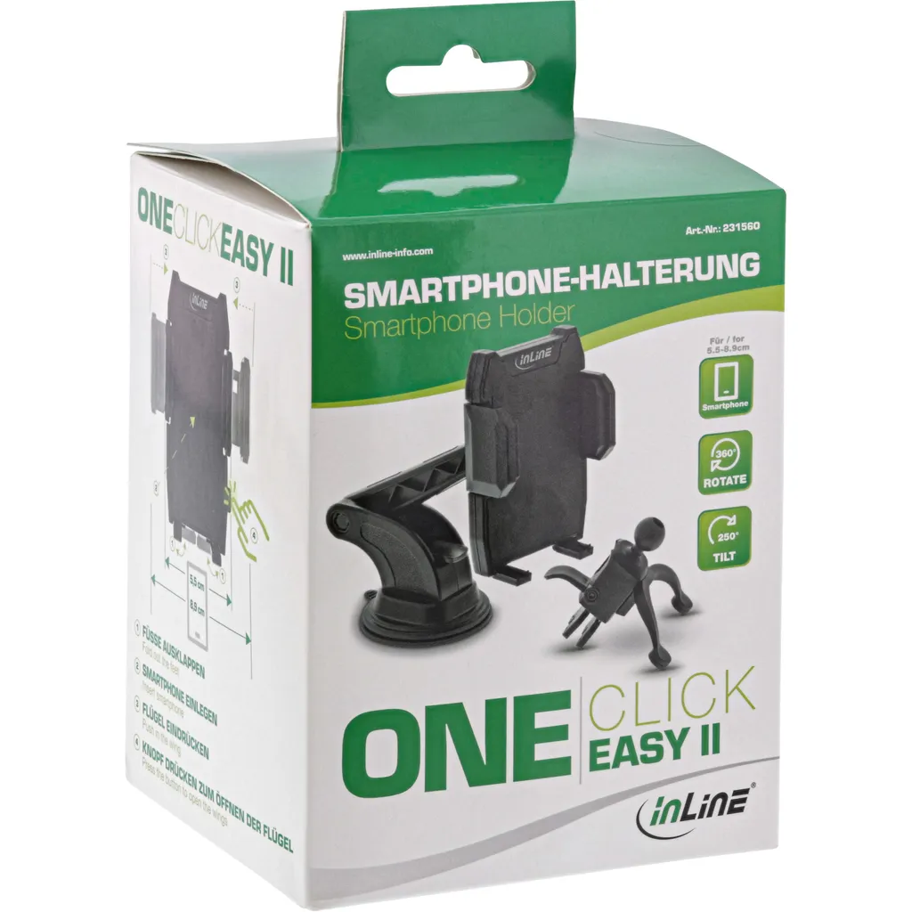InLine One Click Easy II: Supporto Auto Smartphone Ventosa/Griglia - 6