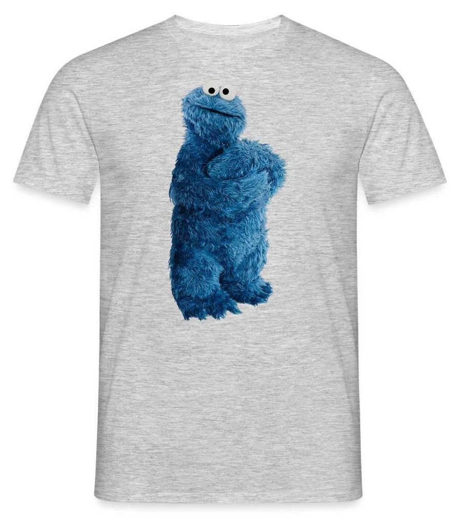 Spreadshirt Sesamstraße Krümelmonster Pose Männer T-Shirt, S, Grau meliert