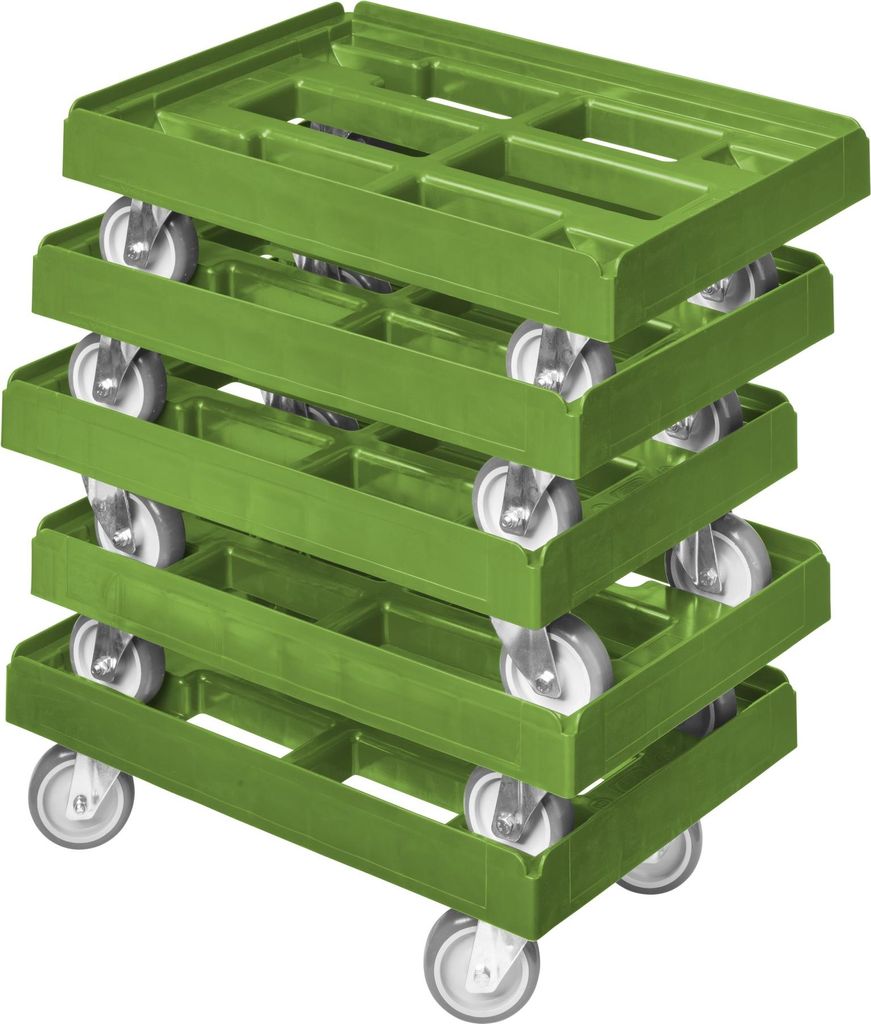 5 x Stück Transportroller - Typ B - für Kisten 600x400 mm mit 4 Lenkrollen Grün