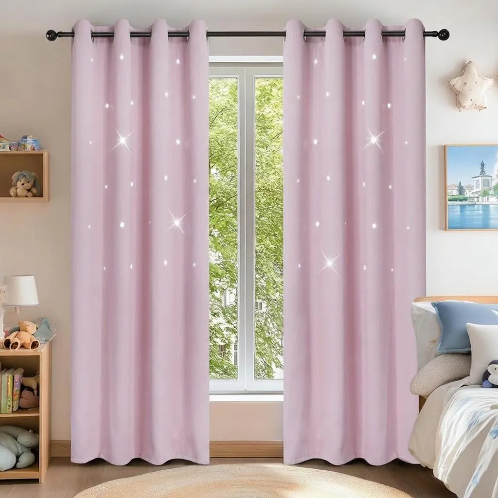 Tenda Rosa Oscurante 132x213 con Stelle per Camera e Soggiorno