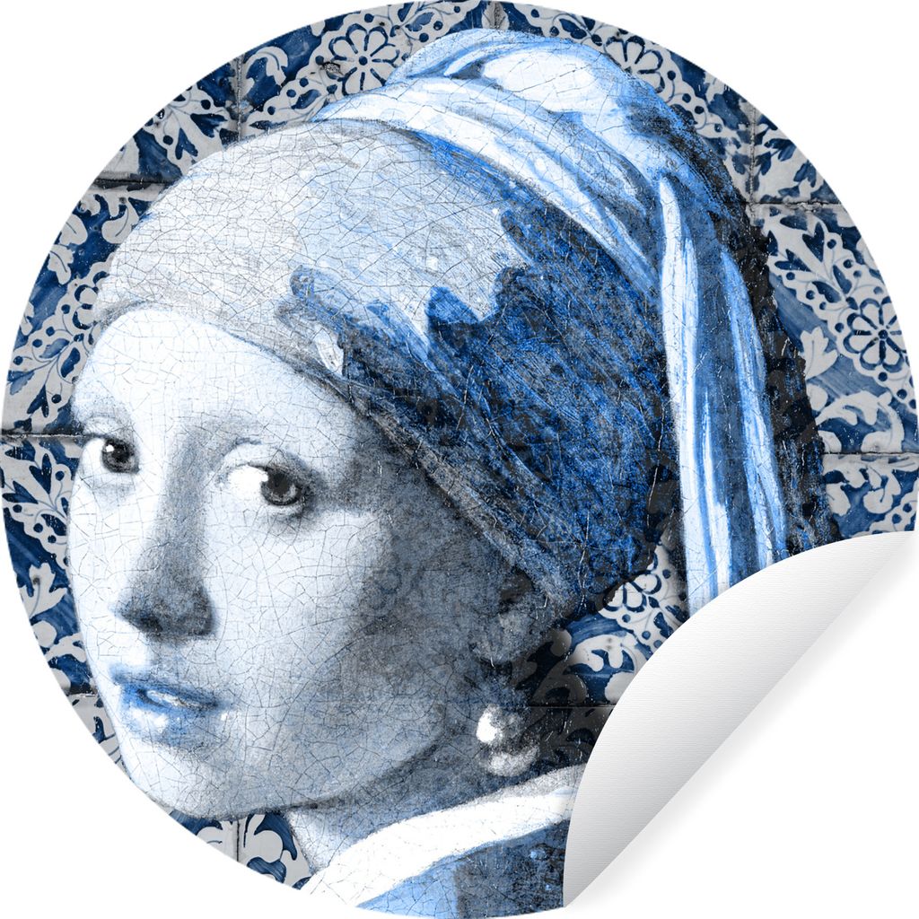 MuchoWow Runde Wandtattoo - Wandsticker Tapete Aufkleber Mädchen mit Perlenohrring - Johannes Vermeer - Delfter Blau Ø 100 cm Selbstklebend und...