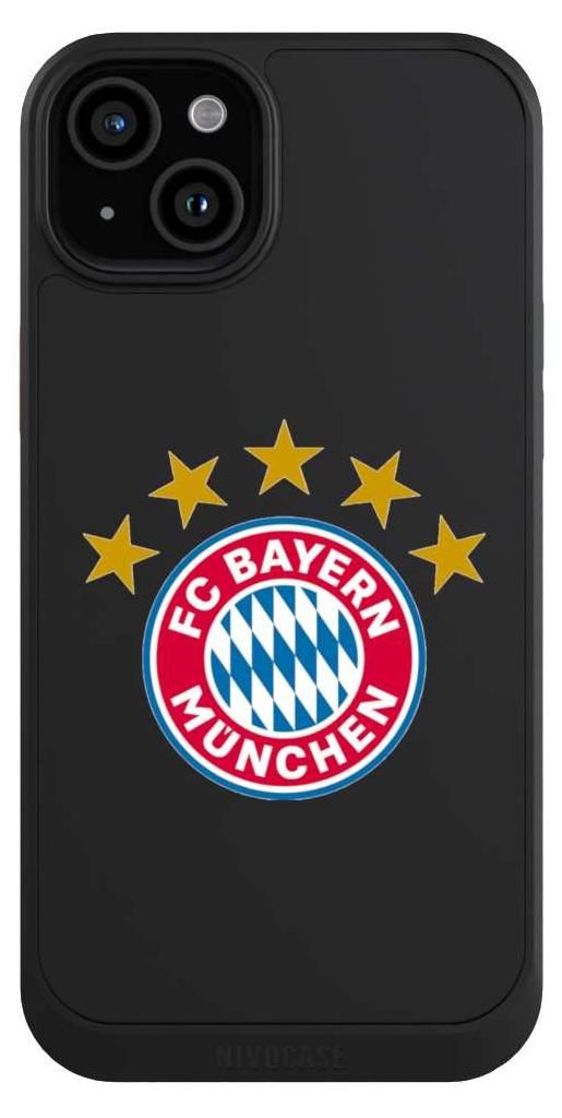 NIVOCASE Hülle für Apple iPhone 15 Plus Handyhülle NIVOcore Case Schwarz FC Bayern München FCB Sterne