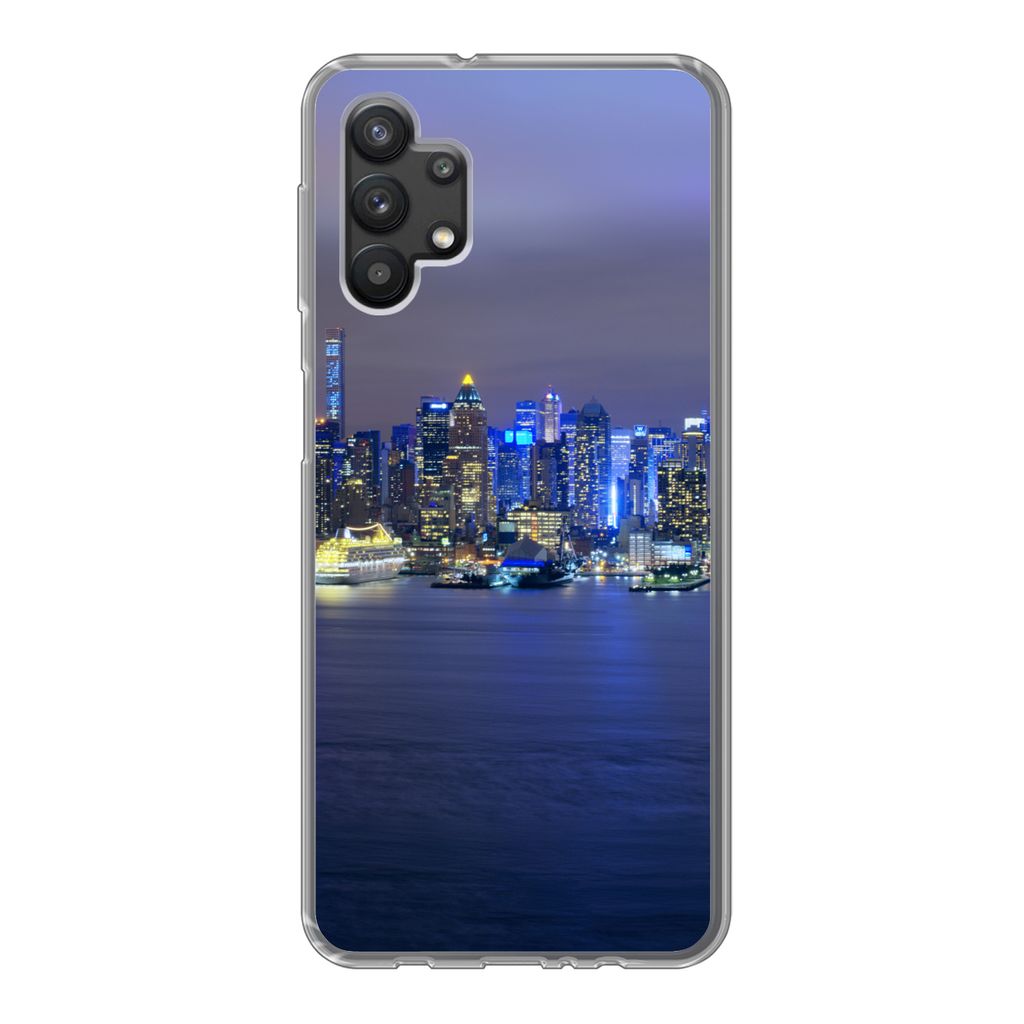 MuchoWow Handyhülle Schutzhülle Hülle für Samsung Galaxy A32 5G New York - Skyline - Nacht Silikon Softcase Handy Hülle - Softcase