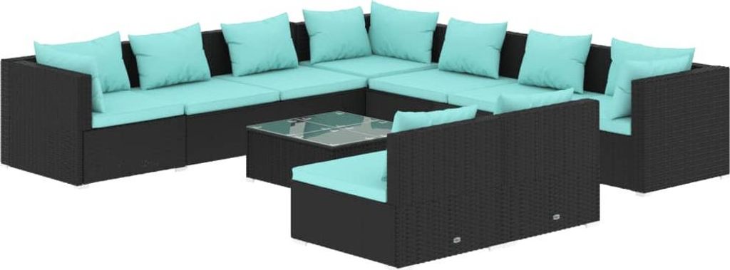 vidaXL 10-tlg. Garten-Lounge-Set mit Kissen Schwarz Poly Rattan