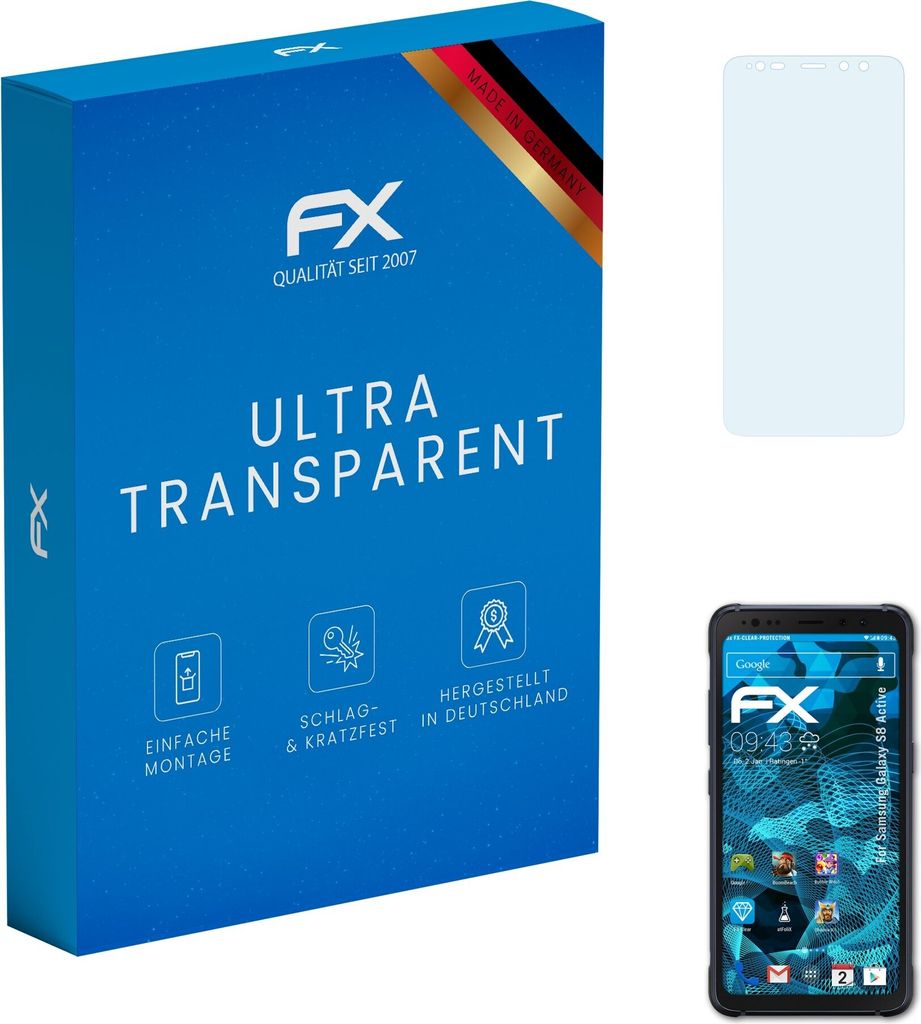 atFoliX FX-Clear 3x Schutzfolie kompatibel mit Samsung Galaxy S8 Active Displayschutzfolie