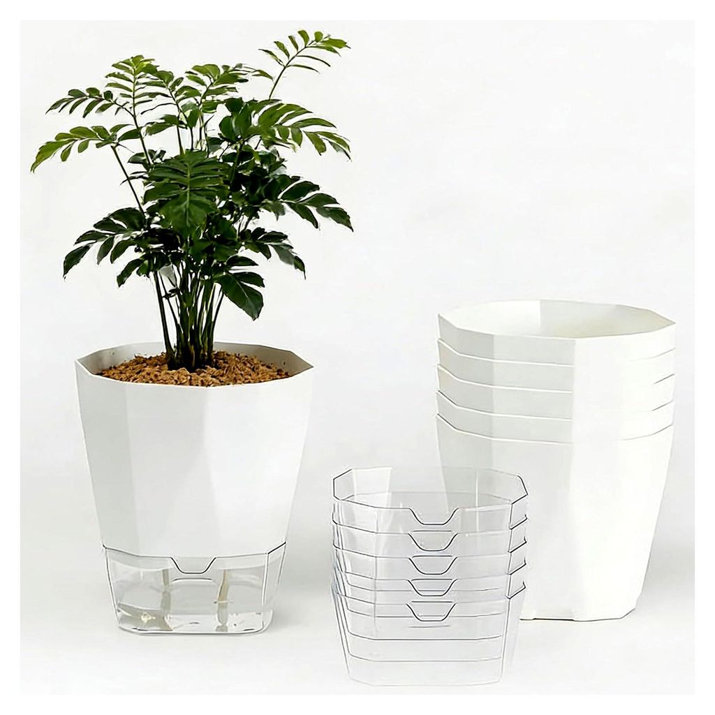 Blumentopf Kräutertopf mit Bewässerungssystem - 6er Set Ø 12,5 x H 13,5 cm Blumentopf, Garten Gadget, für Kräuter, Balkon, Küche & Innenberei...