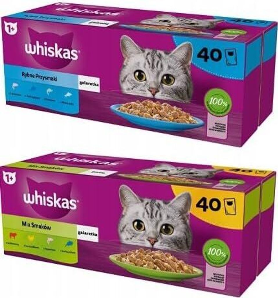 Whiskas Nassfutter für ausgewachsene Katzen Geschmacksmischung in Gelee 80 Beutel à 85 g (2-er Pack) Fisch- und Gemischte Auswahl