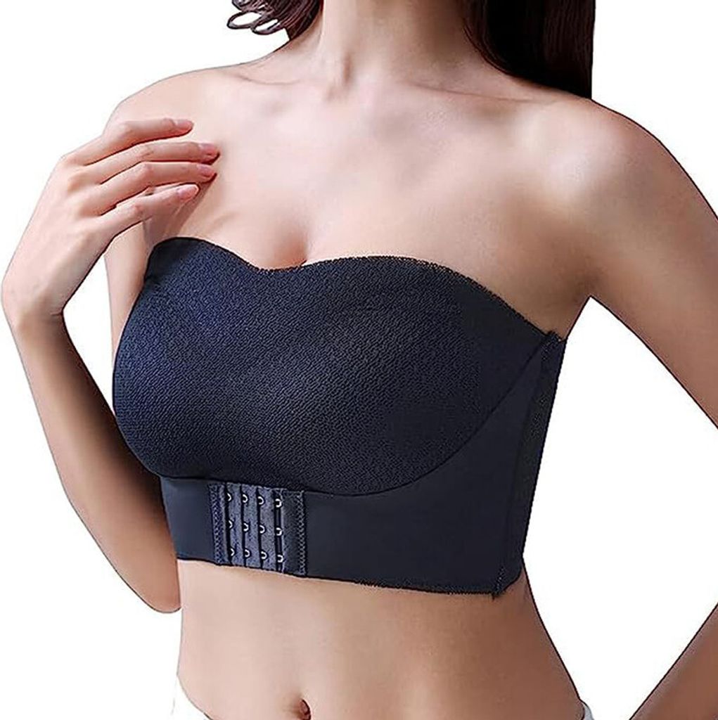 ASKSA Damen Push Up BHs Spitzen Büstenhalter Rutschfest Kabelloser Bandeau BH, Schwarz, 6XL