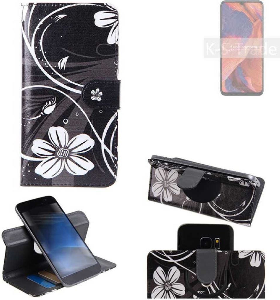 K-S-Trade Schutzhülle Handyhülle kompatibel mit Nokia 3.4 Hülle 360° Wallet Case ''Flowers'' Klapphülle Hülle schwarz-weiß 1x