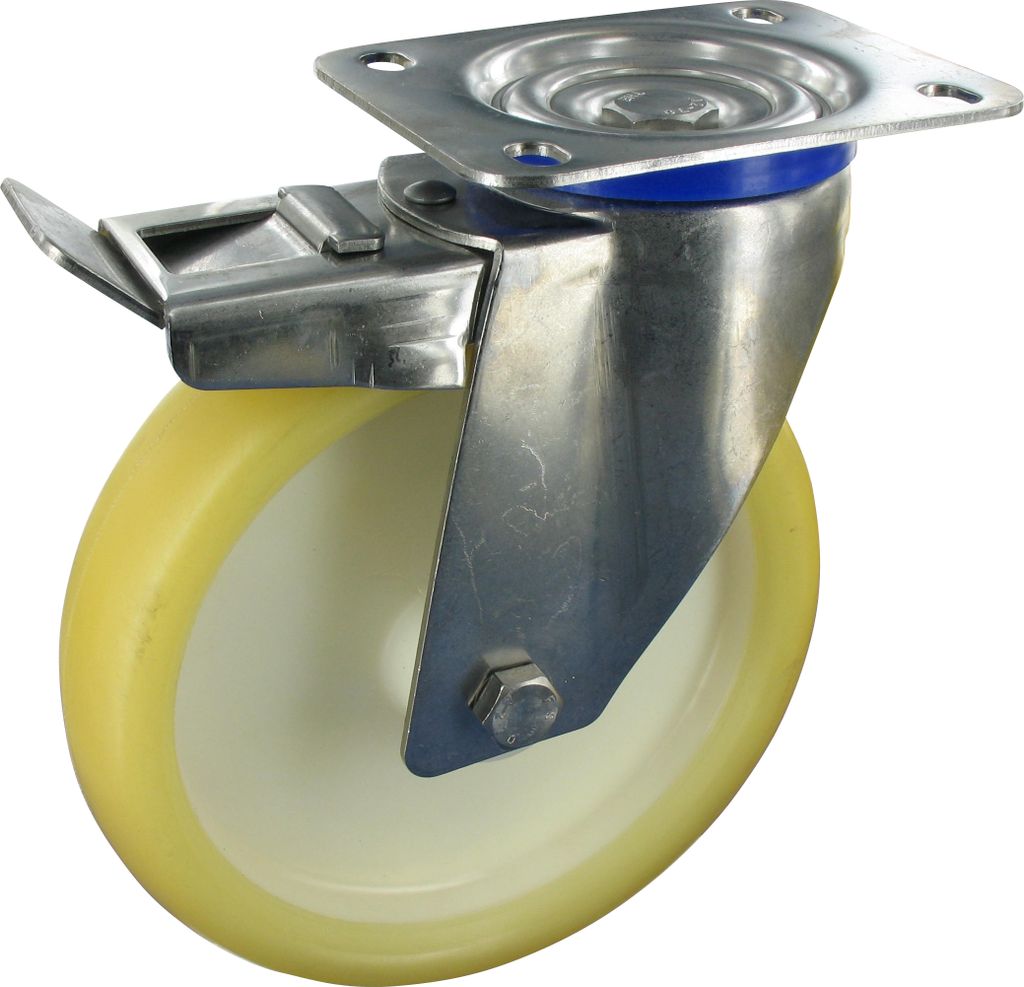 Edelstahlrollen Lenkrolle mit Feststeller Ø100mm Polyurethan Anschraubplatte