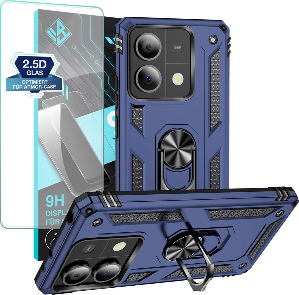 Armor Outdoor Handyhülle für Xiaomi Redmi Note 13 5G Handy Panzer Case Schutzhülle mit 9H Displayglas Displayschutz Farbe: Blau