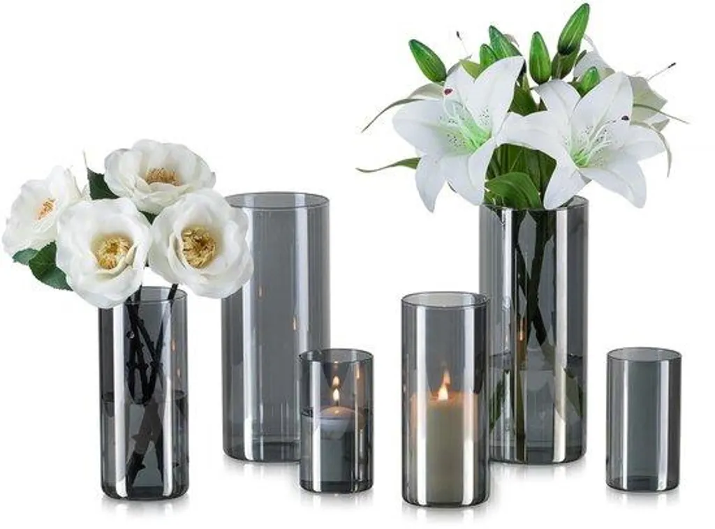 Lot de 6 vases en verre noir design pour décoration table moderne 20cm