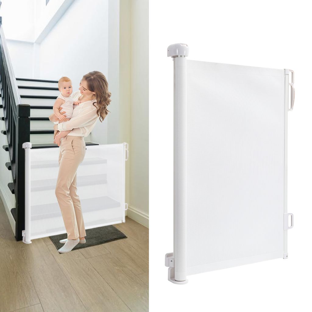 TolleTour Treppenschutzgitter Ausziehbar Türschutzgitter Absperrgitter Roll, ausziehen 0-180 cm für Kinder & Haustiere, Weiß