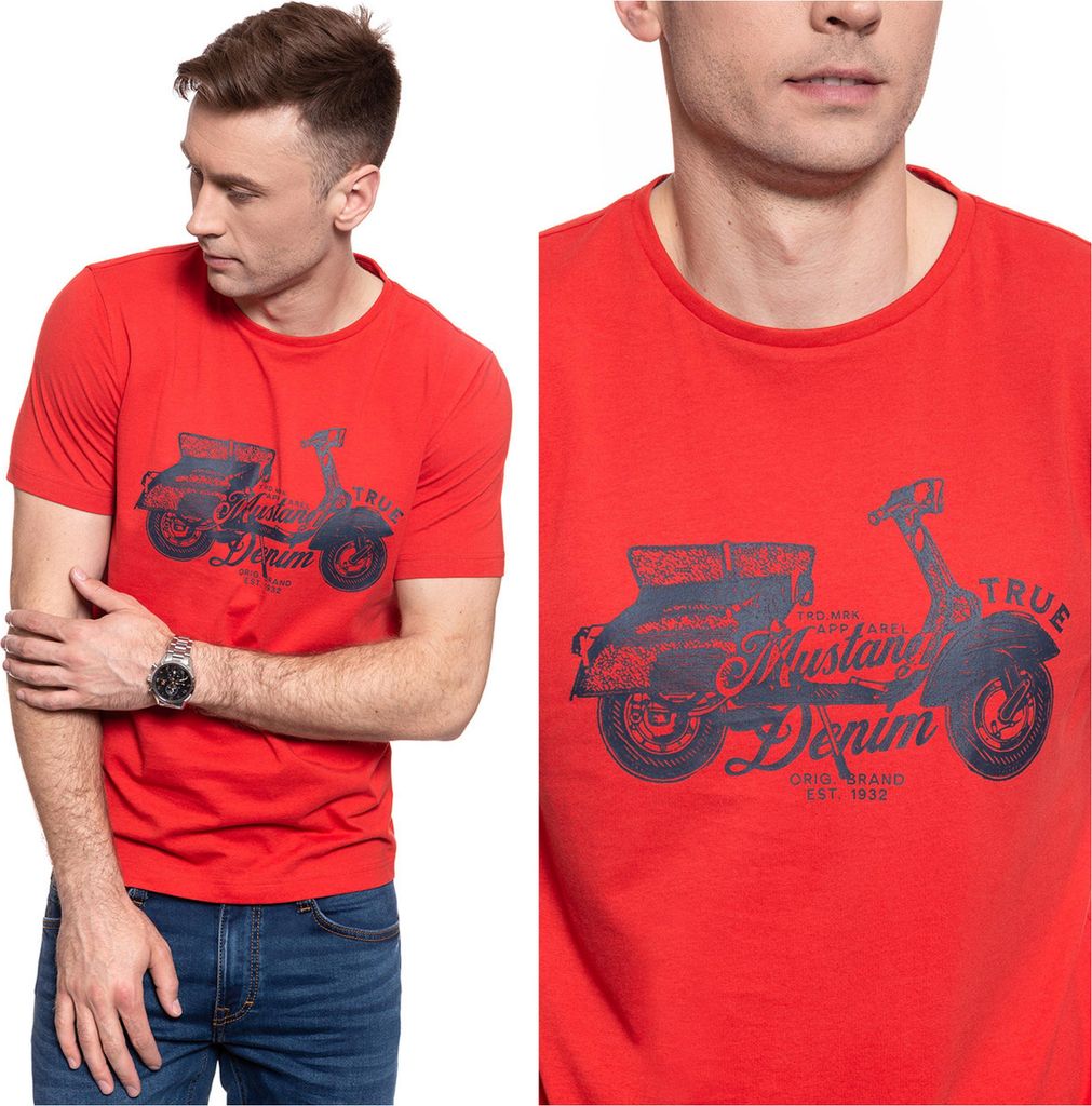 MUSTANG Herren, T-Shirt ALEX C PRINT, M, Rot, sport, tshirt, shirt