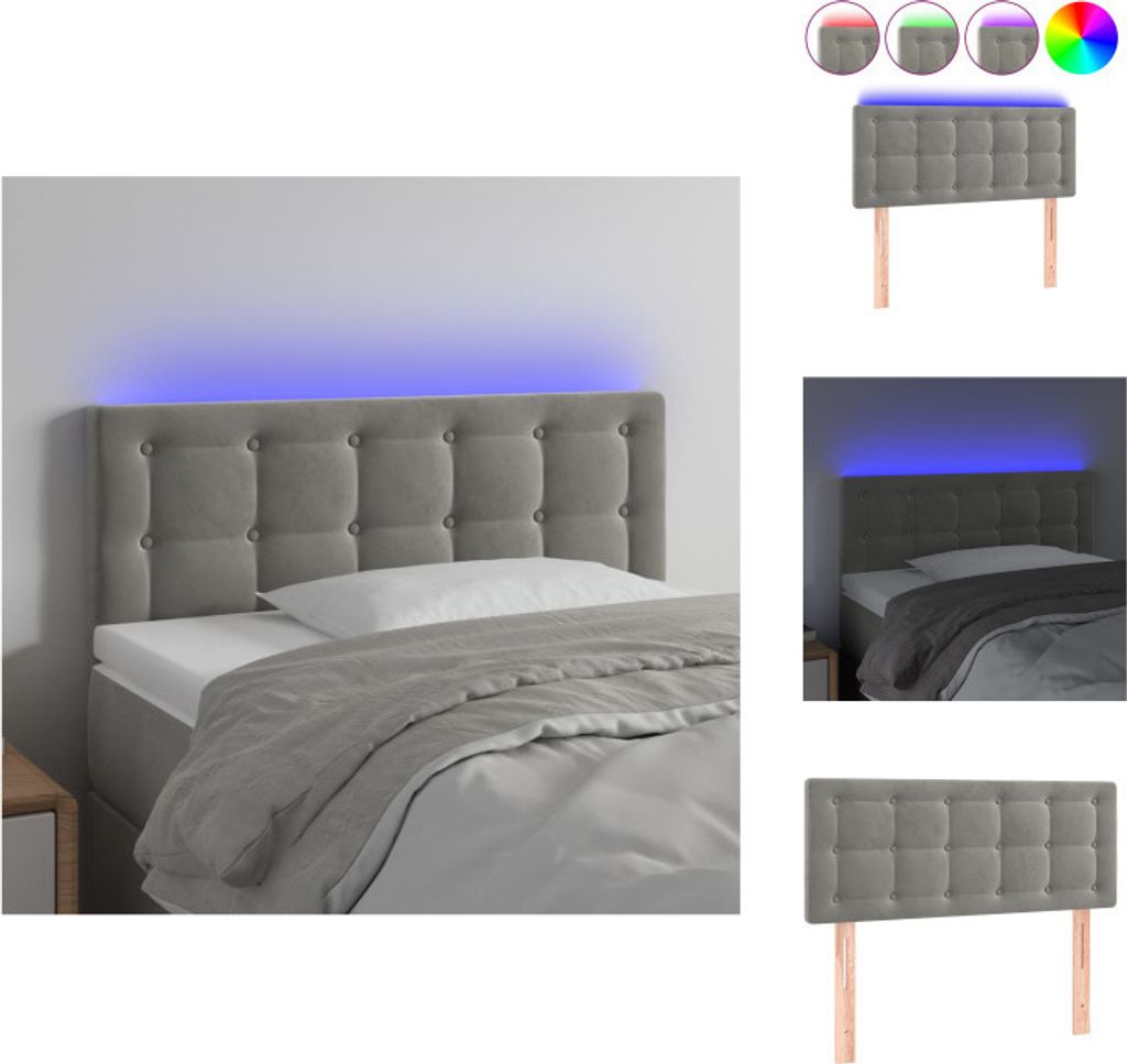 vidaXL LED Kopfteil Hellgrau 80x5x78/88 cm Samt - Kopf- & Fußenden