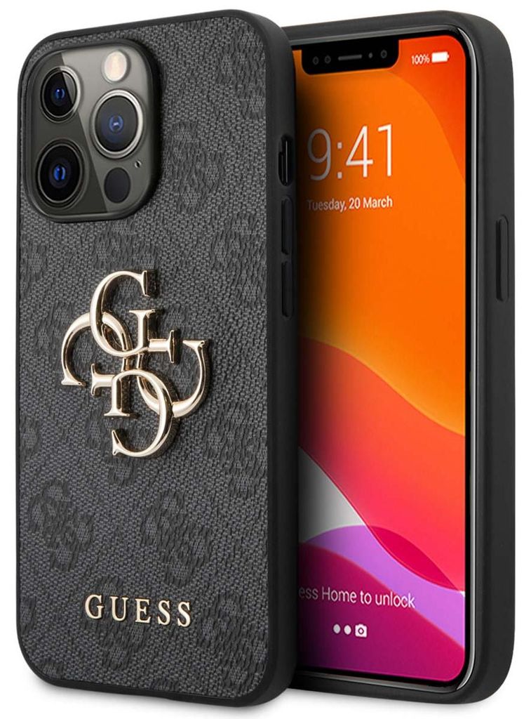 GUESS harde hoes met 4G-logo, groot metalen logo, grijs, Productafbeelding 