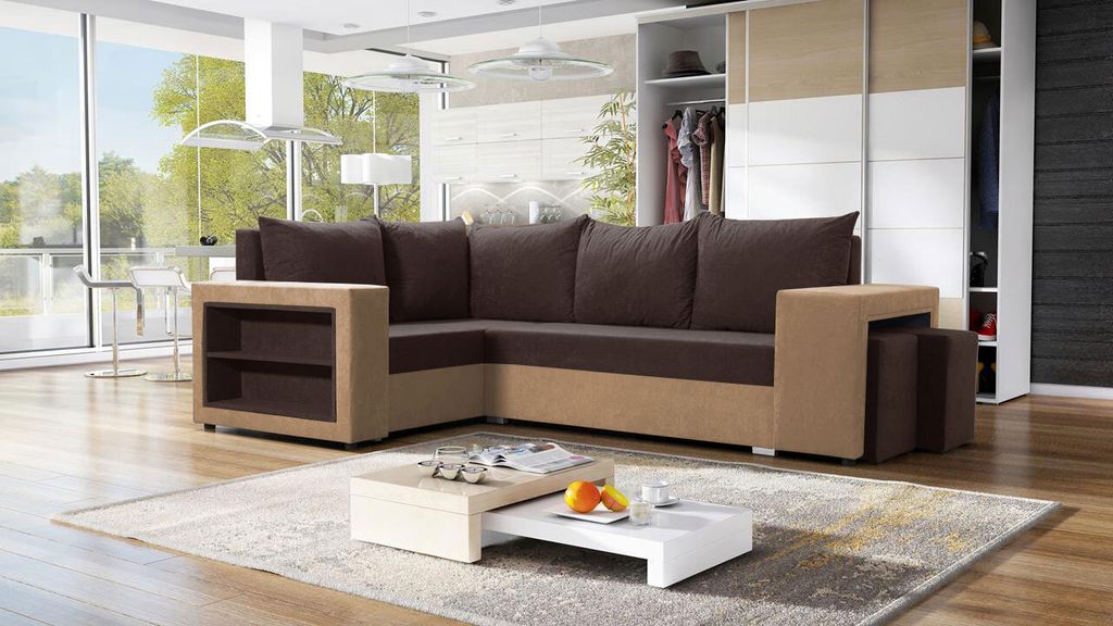 MIRJAN24 Ecksofa Millano, Eckcouch mit Bettkasten und Schlaffunktion, L-Form Ecke, Schlafsofa (Mikrofaza 0048 + Mikrofaza 0041, Seite: Links)