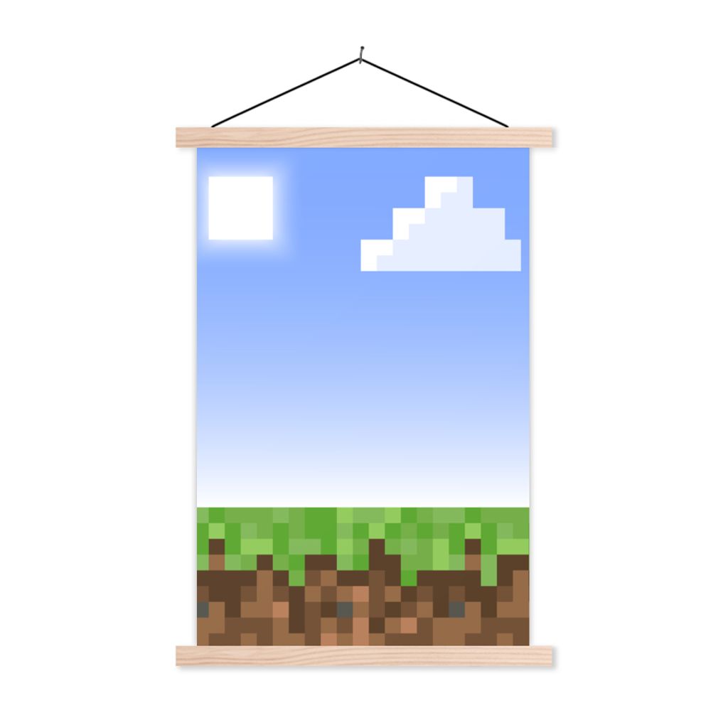 MuchoWow Textilposter Spiele - Pixel - Spiele - Gras 120x180 cm mit holzfarbenen Rahmen - Textil-Plakat