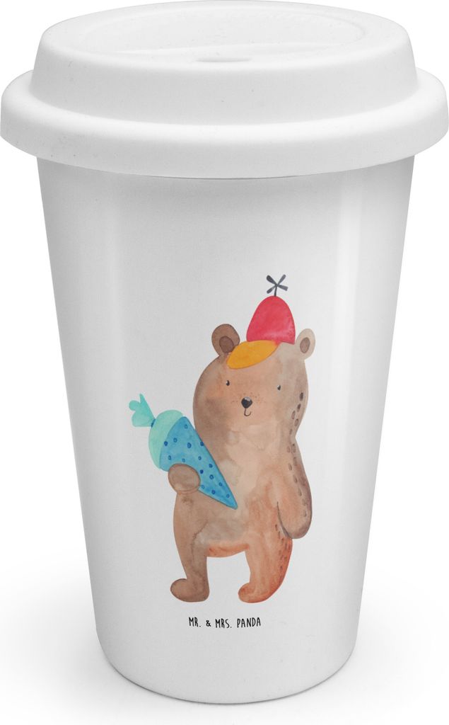 Mr. & Mrs. Panda Kaffeebecher To Go Bär Schultüte - Weiß - Geschenk, Erster Schultag, Becher Für Unterwegs, ToGo, Thermobecher, Einschulung, Gr...