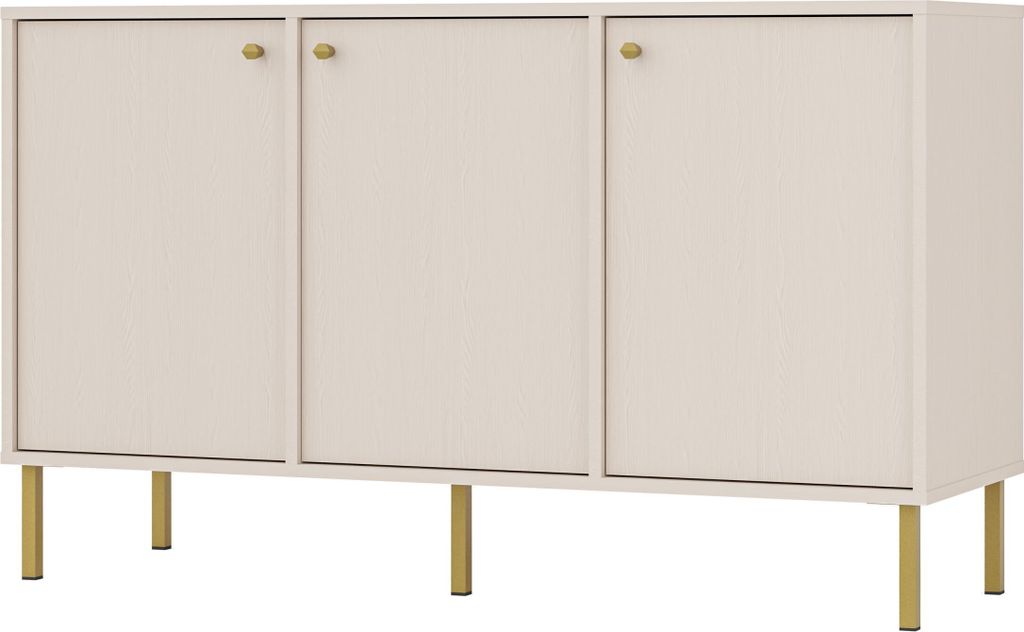 Masseno Kommode TORINO 125 cm Sideboard mit 3 Türen für Wohnzimmer Schlafzimmer Modern 125x41x74 cm Beige / Beige