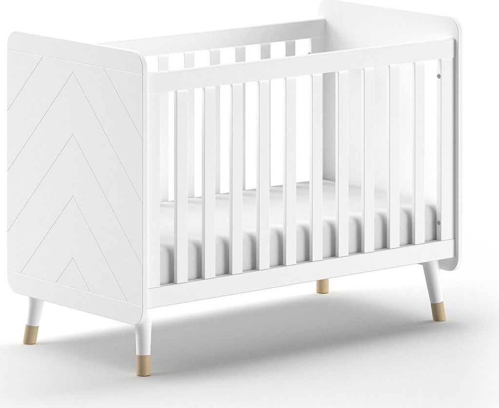 Babybett Kamillah 124x68x96 Gitterbett MDF Satin Weiß