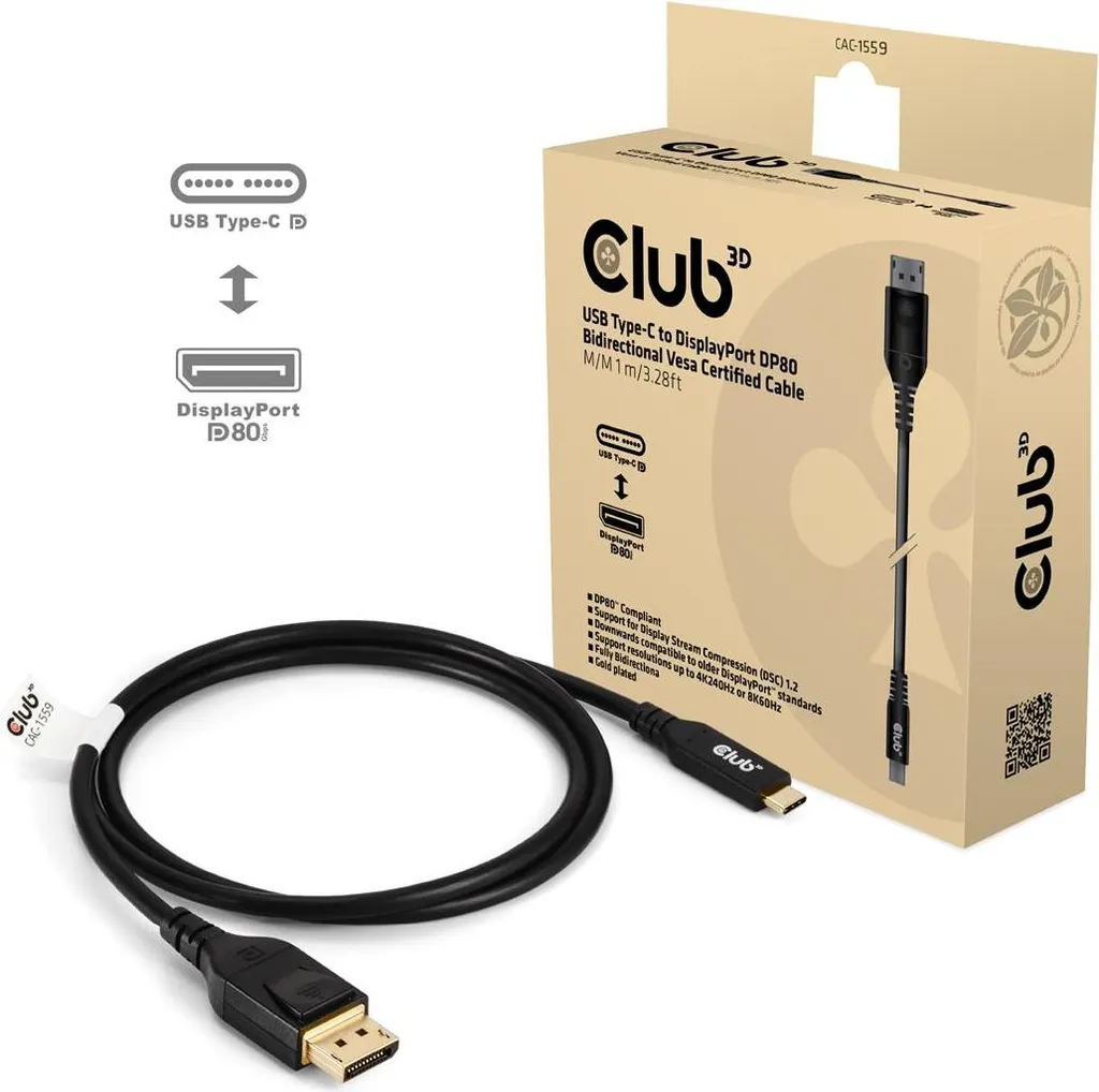 Club3D Câble USB Type C vers DisplayPort 2.1 1m 10K60Hz CAC-1571