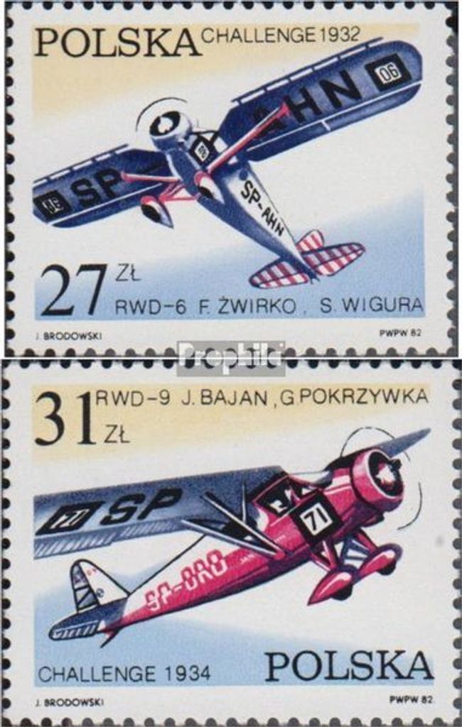 Briefmarken Polen 1982 Mi 2806-2807 (kompl.Ausg.) postfrisch Europa-Rundflug CHALLENGE