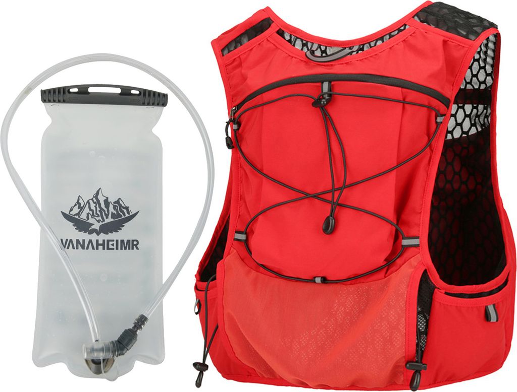 Trinkweste Pack Atmungsaktiver Trinkrucksack Laufrucksack mit großer Kapazität mit 2L Wasserbeutel Rot