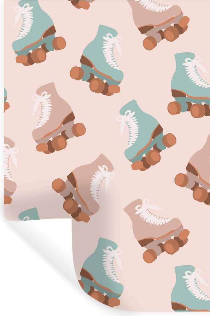 MuchoWow Wandtattoo Wandsticker Wandaufkleber Sommer - Rollerblades - Pastell 80x120 cm Selbstklebend und Repositionierbar - Repositionierbar - W...