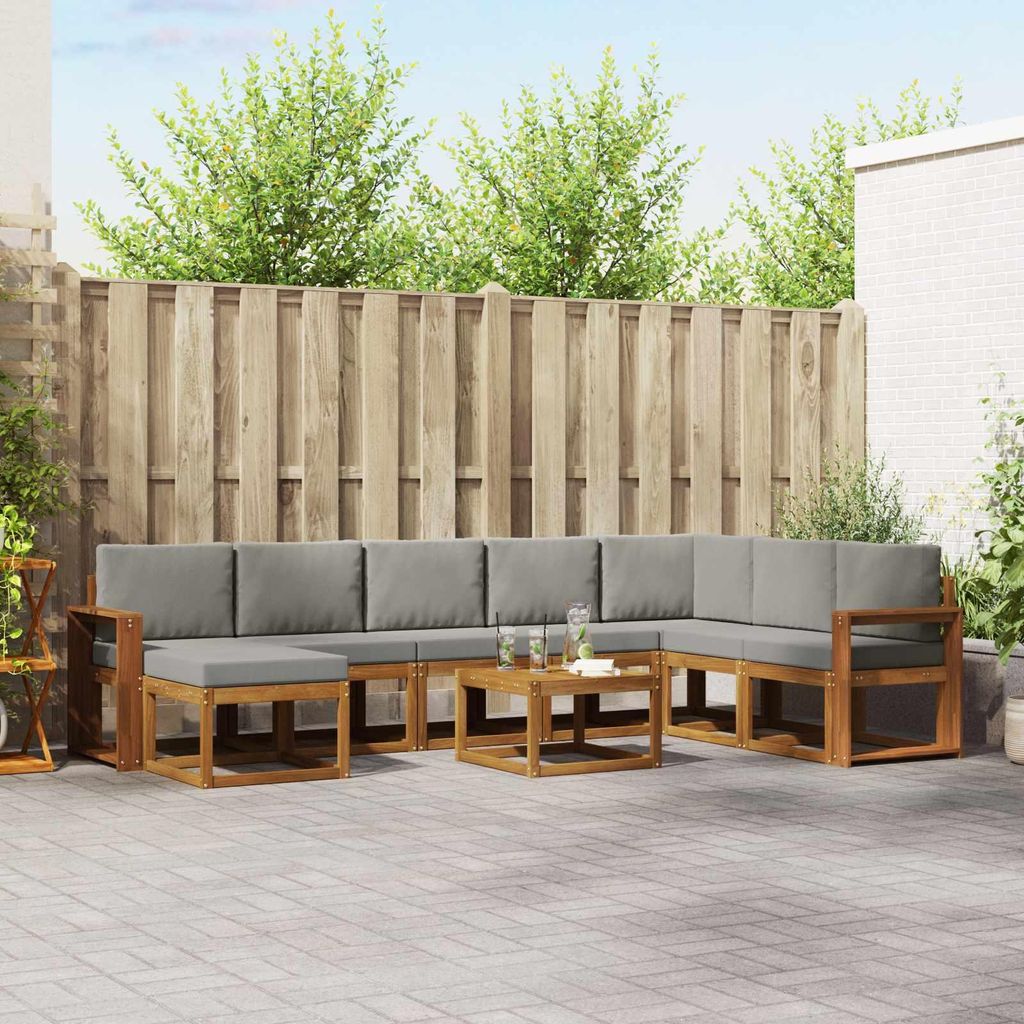 "2026 Aktion"Outdoor-Sofagarnitur - CLORIS - Balkonmöbe/Sitzgruppe - mit Kissen 9 pcs - Moderne Design - Natürlich und Hellgrau - Gartensofas Pro...