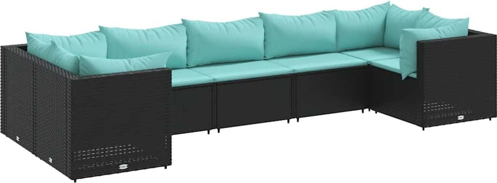 vidaXL 7-tlg. Garten-Lounge-Set mit Kissen Schwarz Poly Rattan