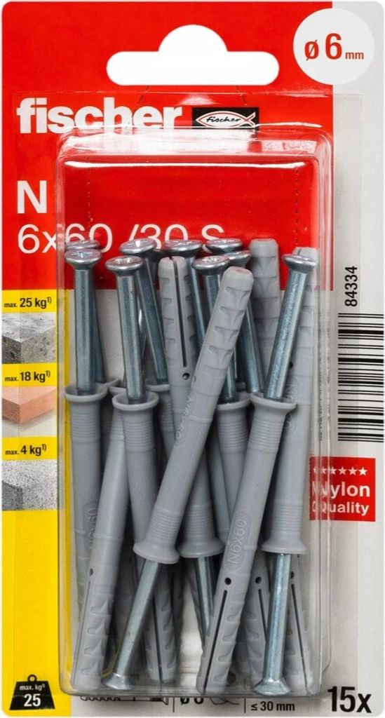 Fischer 84334 Schraubanker / Dübel 15 St. Schrauben- und Dübelsatz 60 mm