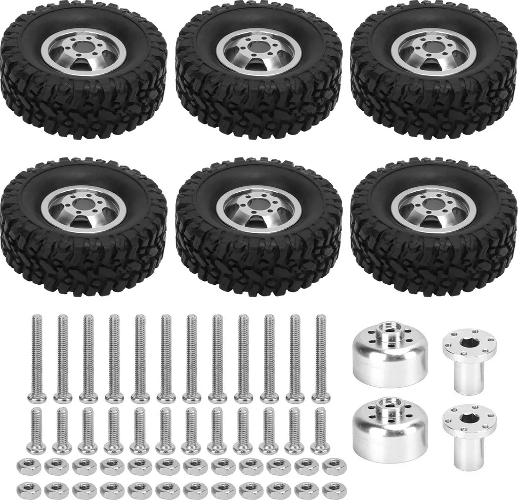 Pneus RC adhérents et moyeux alu argent haute résistance pour WPL