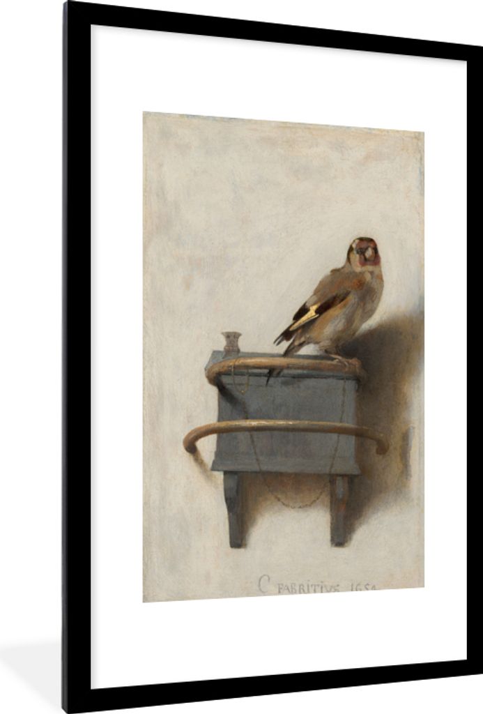 MuchoWow MuchoWow Gerahmtes Poster Der Stieglitz - Carel Fabritius 60x90 cm - Poster mit zchwarzem Bilderrahmen - Dekoration - Wandposter Wohnz...