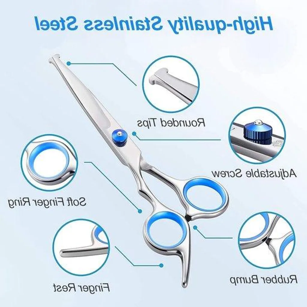 Ciseaux pour chiens anti-blessure en inox bleu pour zones sensibles
