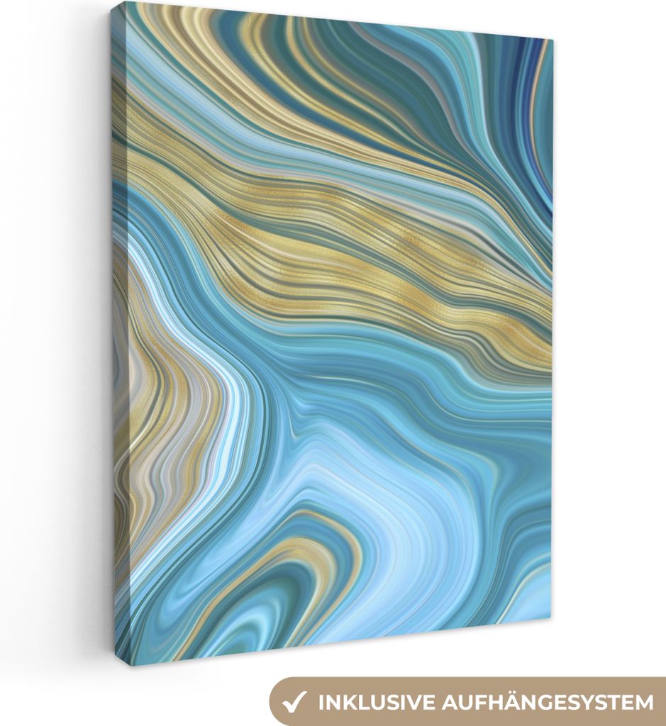 MuchoWow - Leinwandbilder - Marmor - Wellen - Gold - Muster, Wandbild, Wanddeko Bilder Wohnzimmer, 30x40 cm
