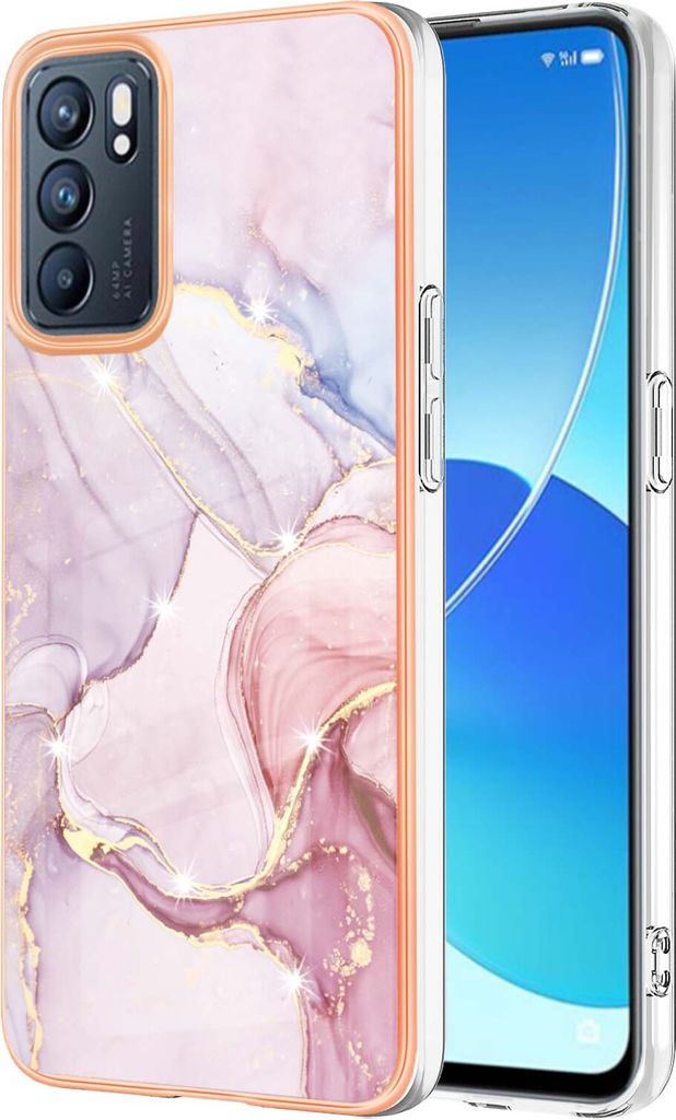 Reno6 5G Case, WindCase Marble Pattern Hybrid Hard Back Weich TPU Bumper Protective Case Cover for OPPO Reno6 5G Pink