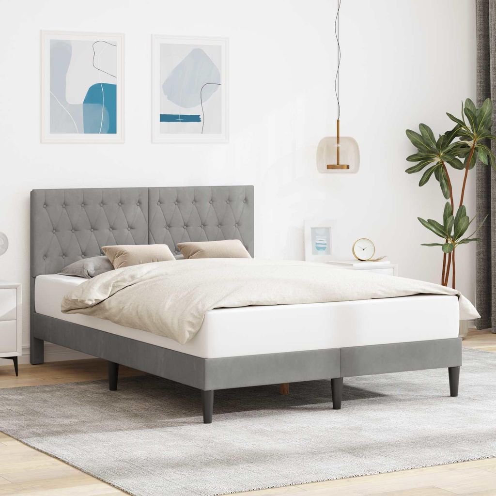 Maison Exclusive - Bettrahmen mit Kopfteil Hellgrau 140 x 190 cm Samt