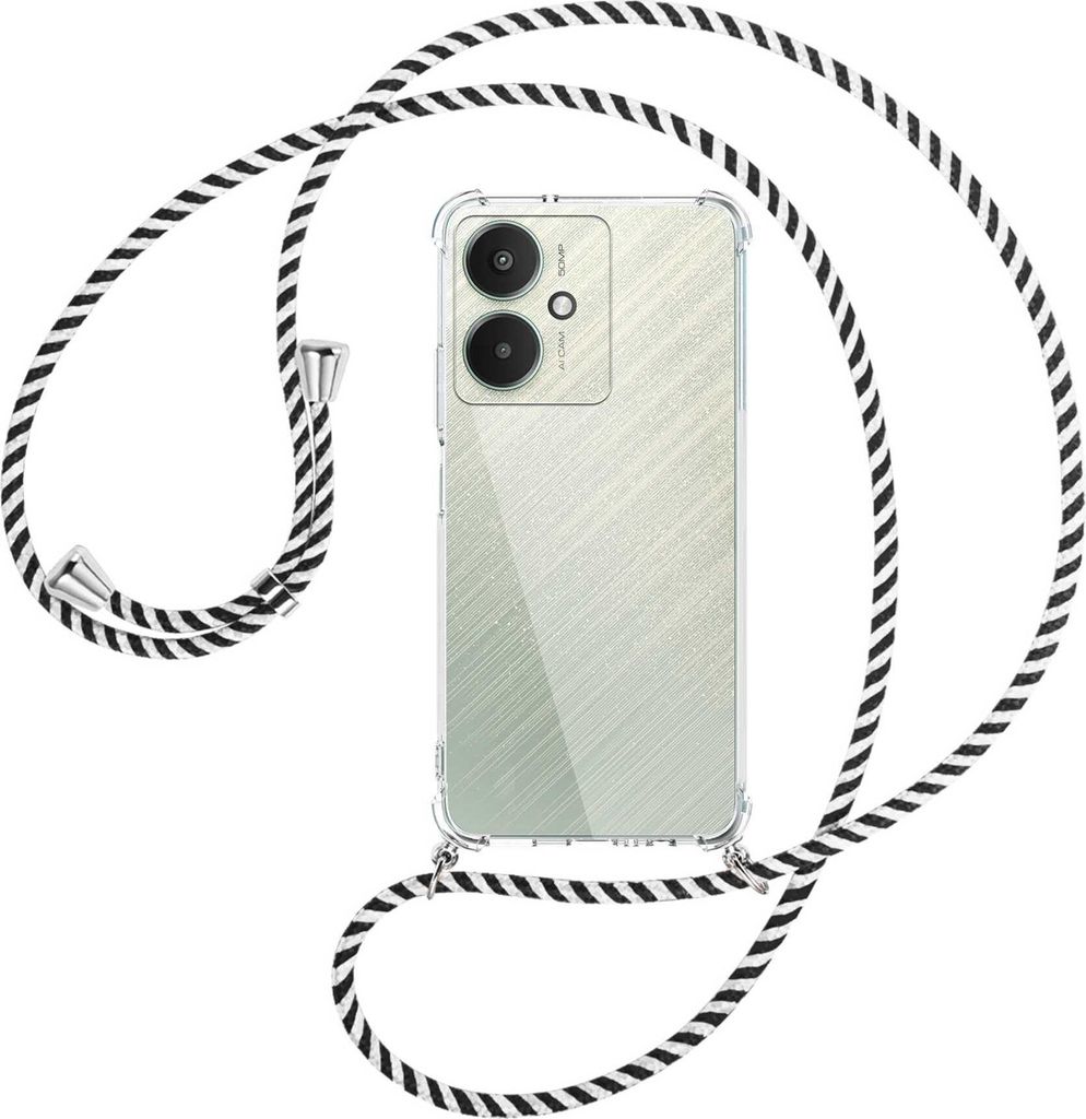 Handykette Backcover-Schutzhülle mit Band (Metall silberfarben) für Xiaomi Redmi 13C 5G, Poco M6 5G - schwarz/weiß gestreift
