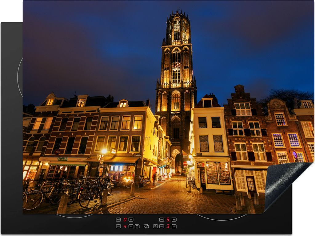 KitchenYeah Herdabdeckplatte Nacht - Domturm - Utrecht , 70x52cm, Küche Deko, Glaskeramikkochfeld Herdabdeckung, Abdeckplatte fùr Kochfeld