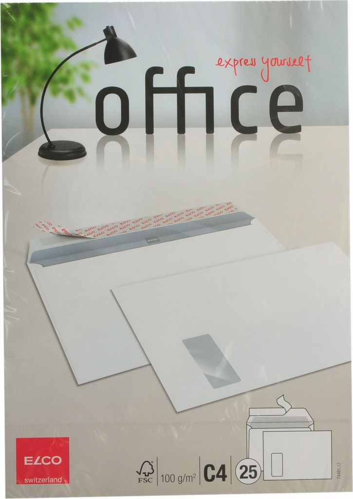 Elco 74481.12 Versandtasche - C4, weiß, haftklebend, mit Fenster, 25 Stück