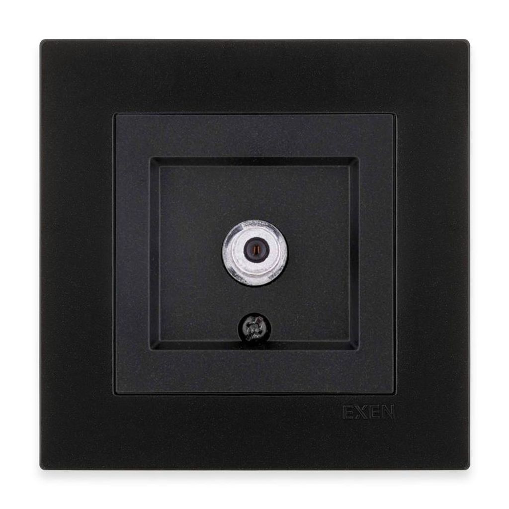 SAT-Antennenanschluss mit Filter, F-Stecker, schwarz + Rahmen, schwarz metallic, EXEN