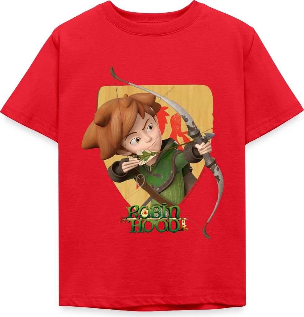 Spreadshirt Robin Hood Schießt Mit Seinem Bogen Kinder T-Shirt, 98/104 (3-4 Jahre), Rot