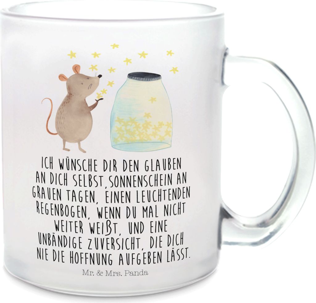 Mr. & Mrs. Panda Teetasse Glas Maus Sterne - Transparent - Geschenk, Haferl, Träume, Geburtstag, Geburt, Trinkglas, Kindergeburtstag, aus, Glasbec...