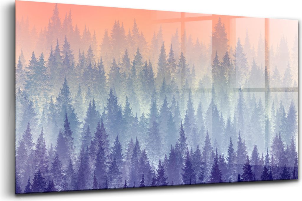 120x60 - Wandmalerei auf Glas- Wanddekoration aus Glas - Wald im Nebel Minimalistische Illustration